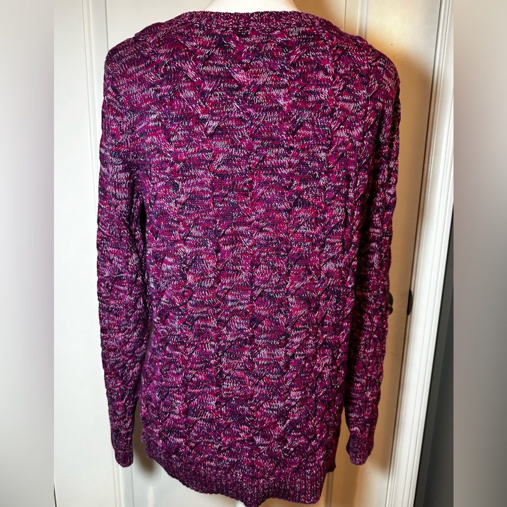 Lands’ End Drifter Cable Knit Sweater Marled Berry Size M - Picture 5 of 12